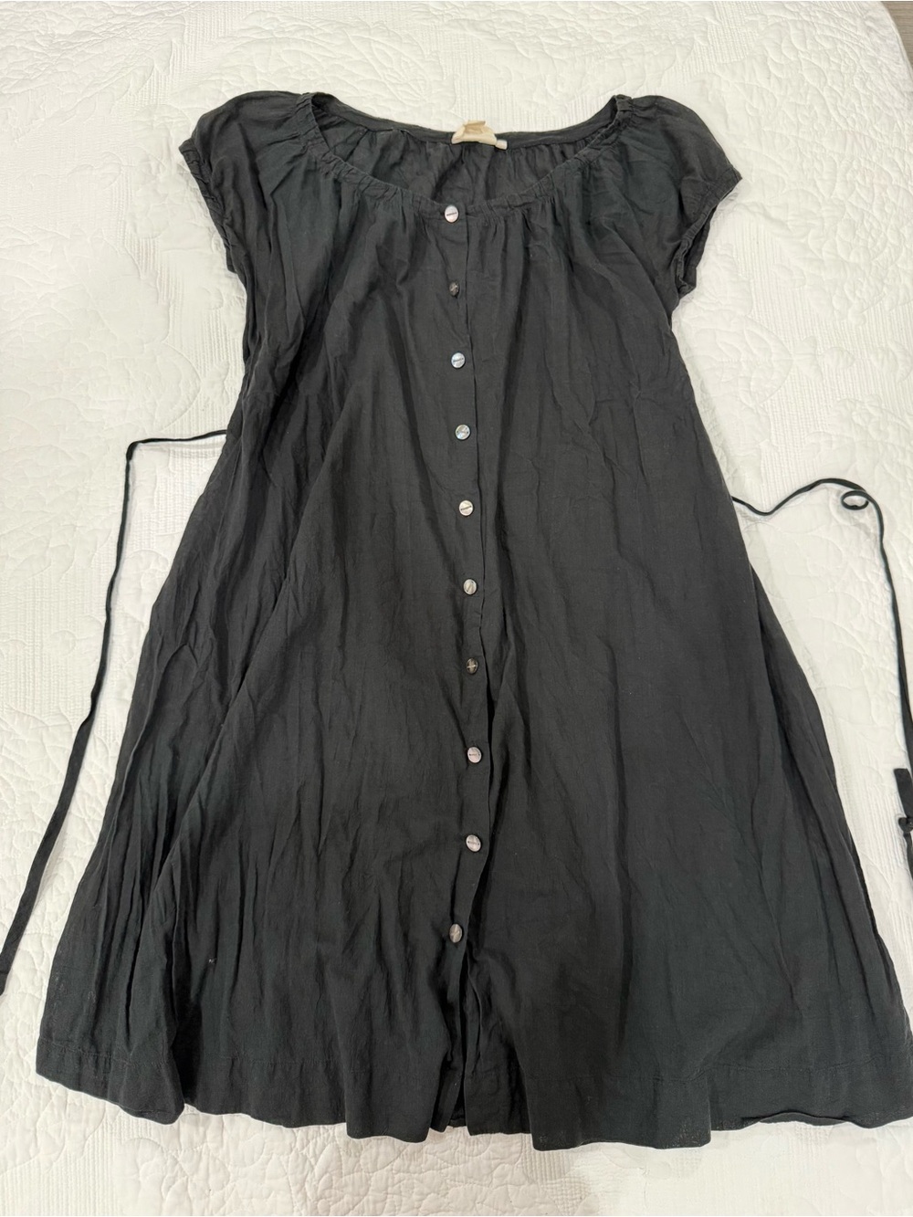 Pure DKNY 100% Cotton Black Baby Doll Dress Size S With Waist Tie